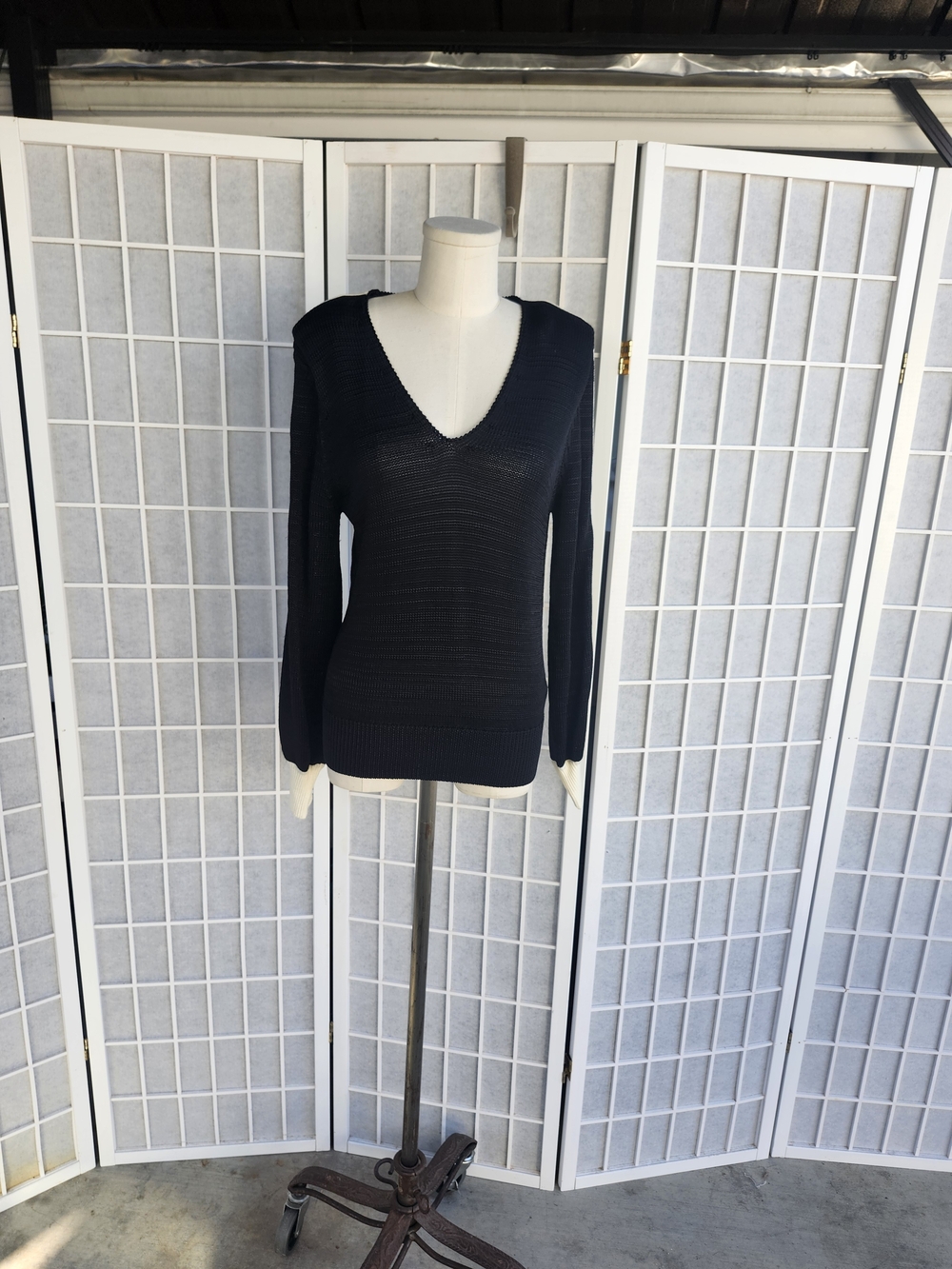 Reiss Black V-Neck Lightweight Knit Sweater